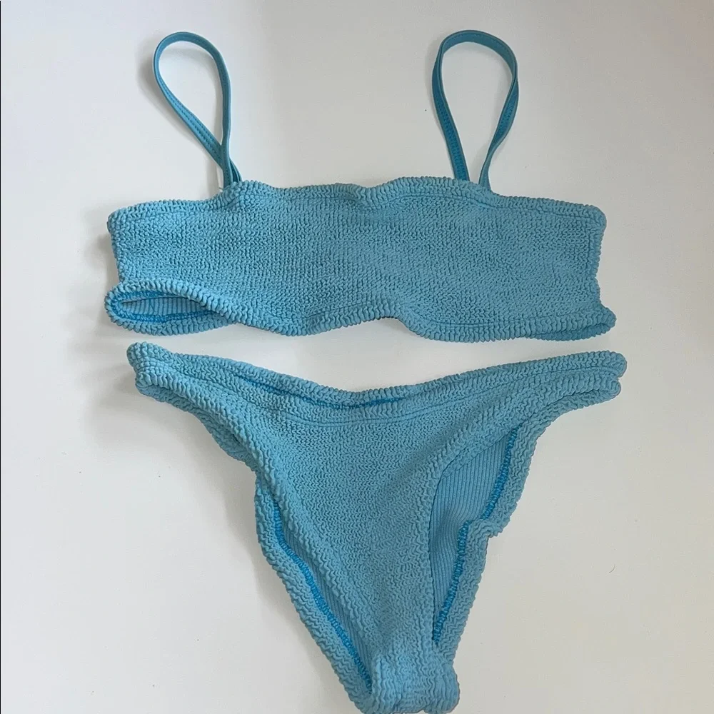 Hunza G teal crinkle Bikini Set
